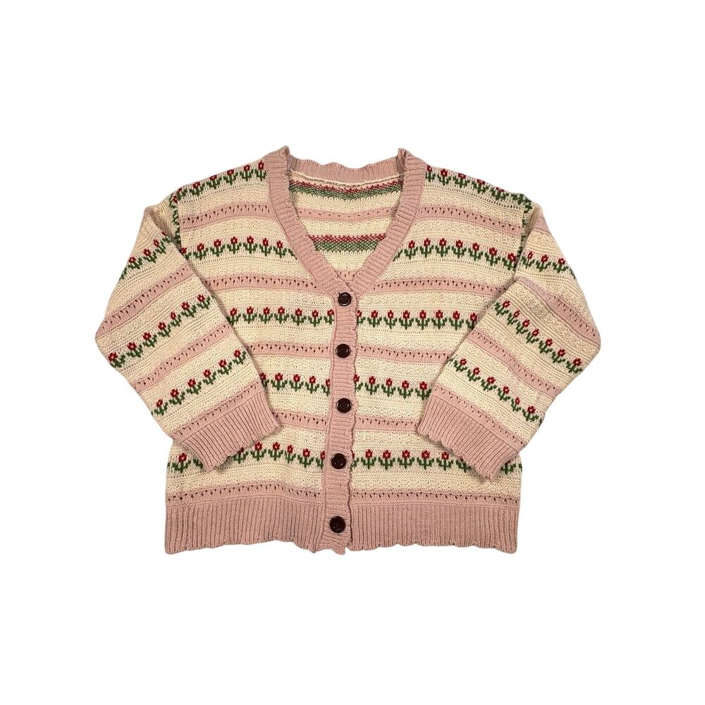 Kawaii Harajuko Style Cardigan Sweater Women's OS Cream Pink Scalloped Pointelle